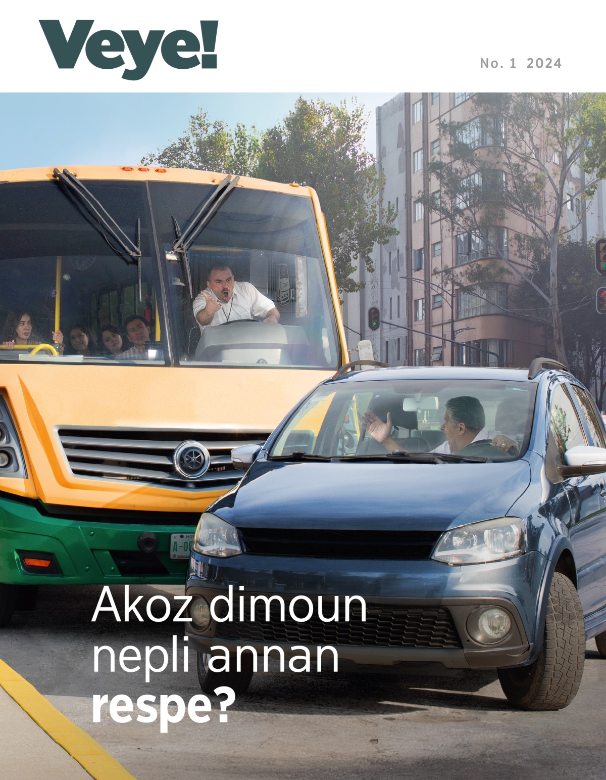 En drayver bis ki ankoler pe kriy avek en lot drayver ki’n pas devan li dan trafik.