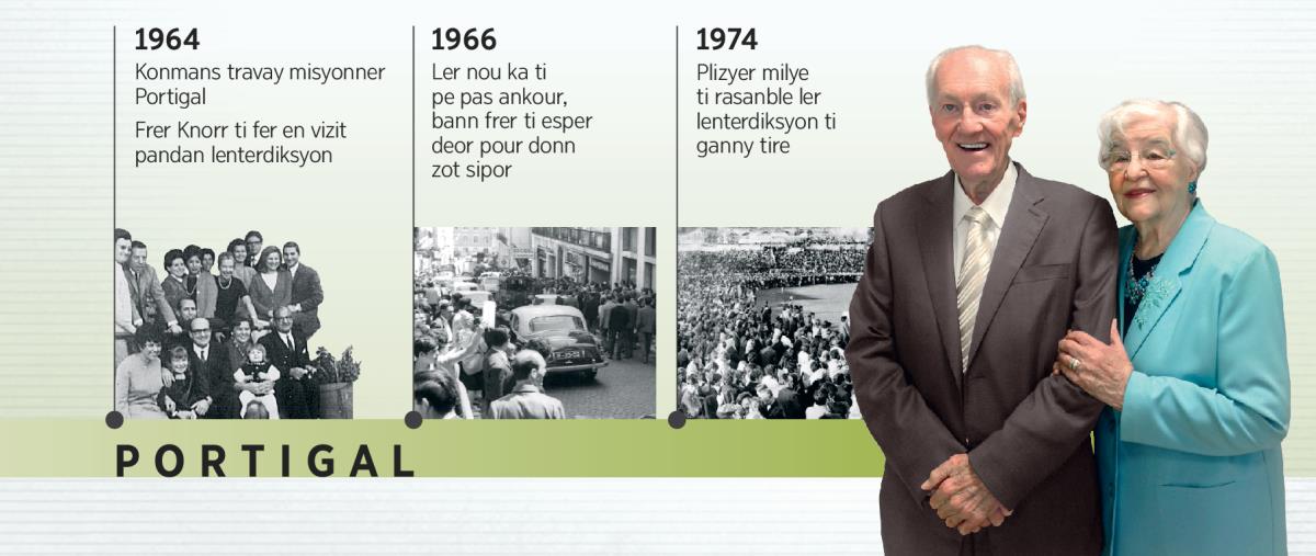 Douglas Guest Portigal an 1964, ler nou ka ti pe pas ankour an 1966, dan renyon an 1974 e avek son madanm, Mary Guest