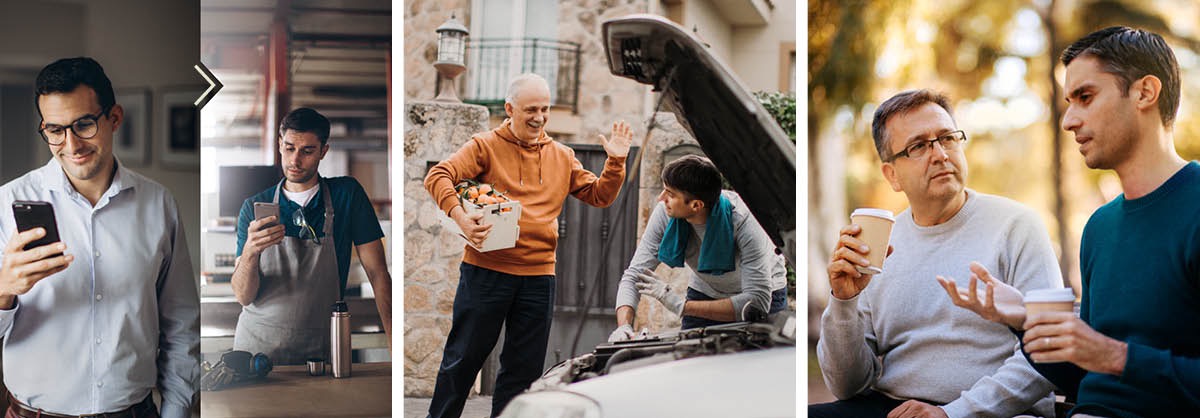 Portre: 1. En ansyen i anvoy en mesaz pour en frer inaktif. Sa frer inaktif i lir mesaz sa ansyen ler i dan ler manze kot travay. 2. En lot ansyen i anmenn en bwat fri pour sa frer inaktif. Sa frer inaktif pe aranz son loto. 3. En lot ansyen pe asize avek sa frer inaktif deor, zot pe bwar kafe e i pe ekout sa frer inaktif anmezir ki i pe koze.