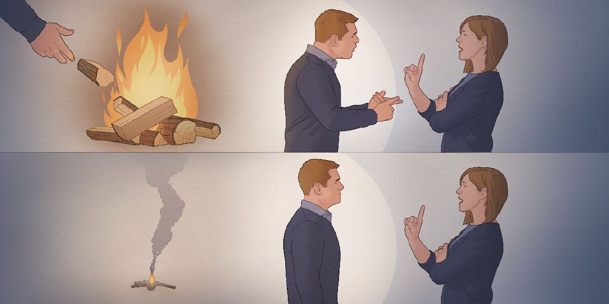 Když manžel na útočnou poznámku manželky reaguje stejným způsobem, je to jako když přidává polínka do ohně. Když se ale při rozhovoru s manželkou ovládá, je to jako kdyby plameny ohně pomalu vyhasínaly.