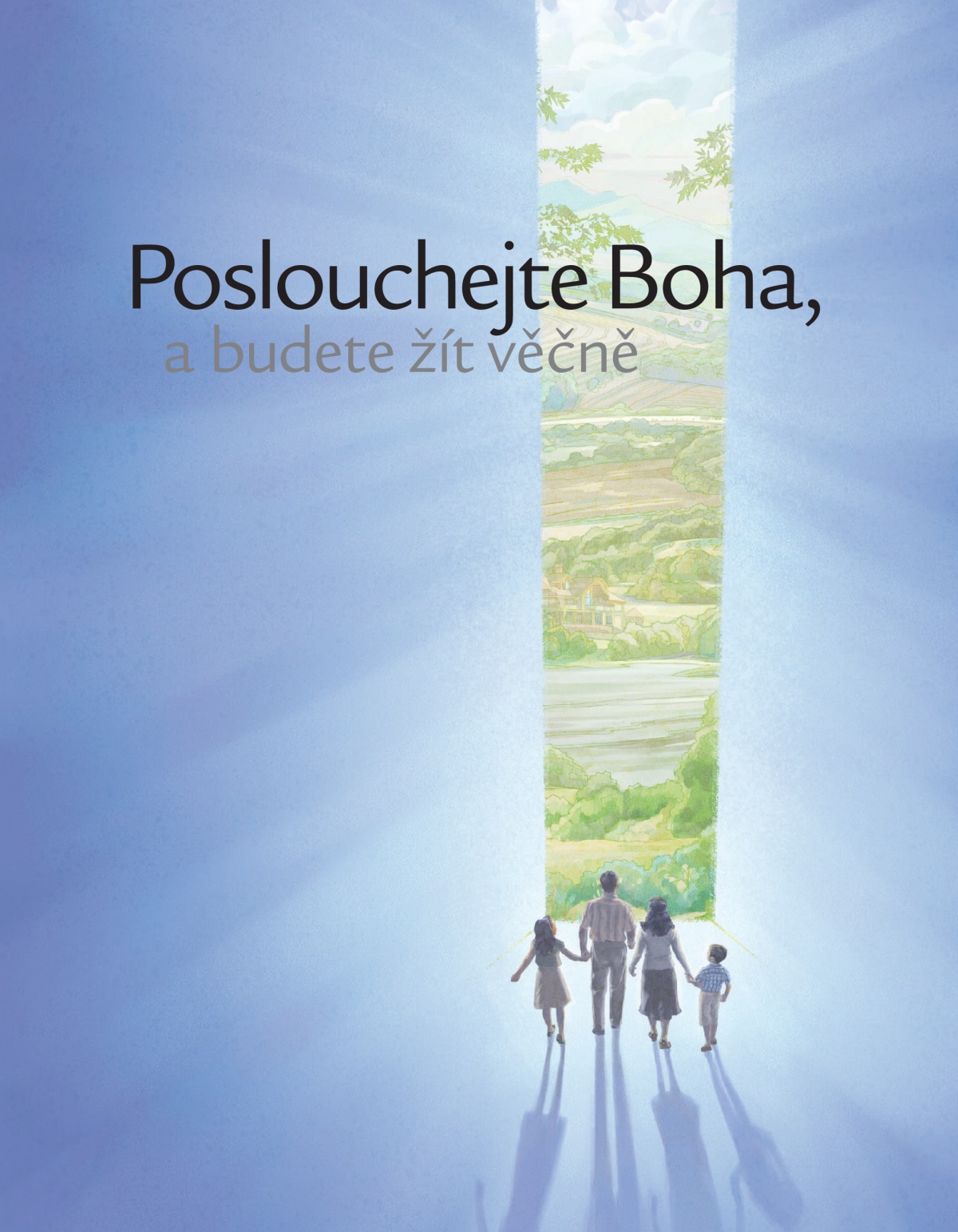 Titulní strana brožury „Poslouchejte Boha, a budete žít věčně“
