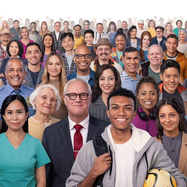 Hombres y mujeres de diferentes edades, razas y culturas.