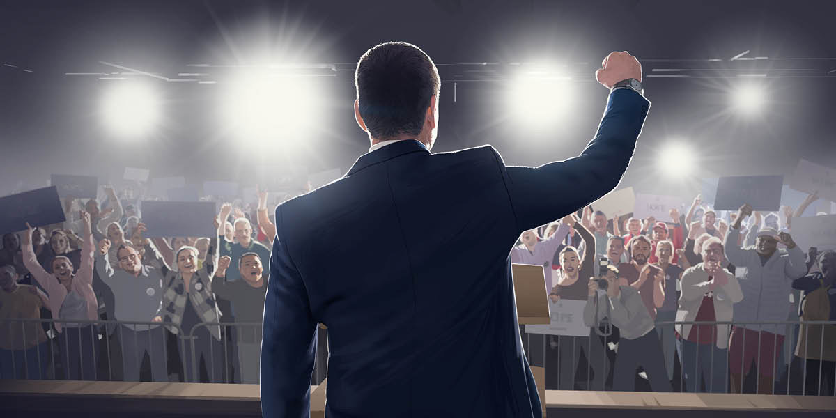 Una multitud apoya con mucho fervor el discurso de un político.