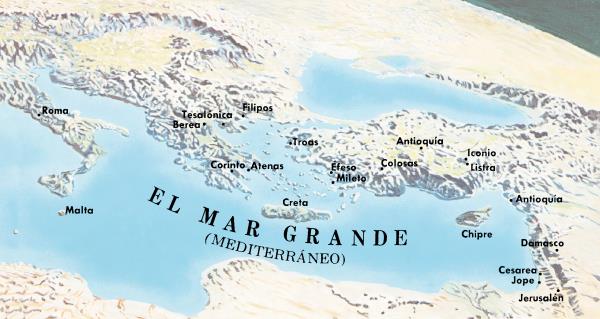 Mapa de los sitios que visitaron Pablo y Timoteo