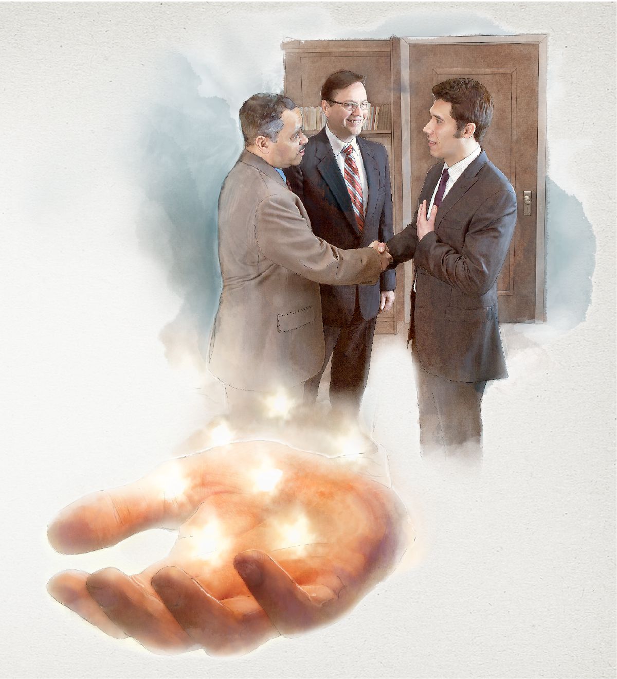 Икӗ старейшина арҫын тӑванпа калаҫаҫҫӗ; Иисус алра ҫичӗ ҫӑлтӑр тытать