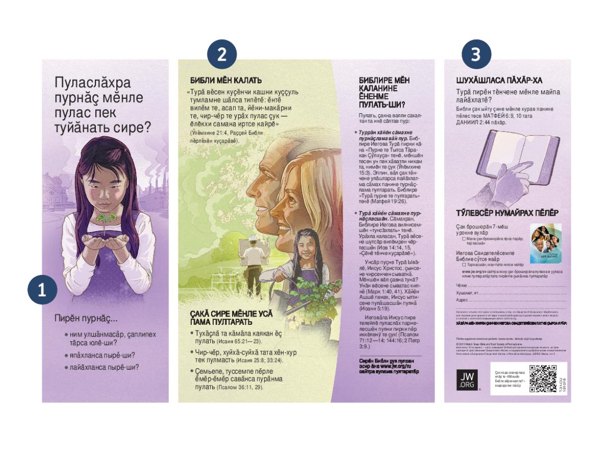 «Пуласлӑхра пурнӑҫ мӗнле пулас пек туйӑнать сире?» буклет, ҫак буклетӑн виҫӗ уйрӑмлӑхне цифрӑсемпе кӑтартнӑ
