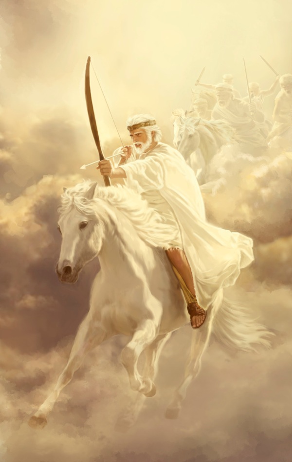 Турӑ Патшалӑхӗн тӑшманӗсене ҫӗнтерес тесе Иисус Христос лашапа сиккипе пырать