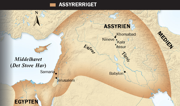 1. Assyrisk vinget tyr; 2. Et kort over Assyrerriget