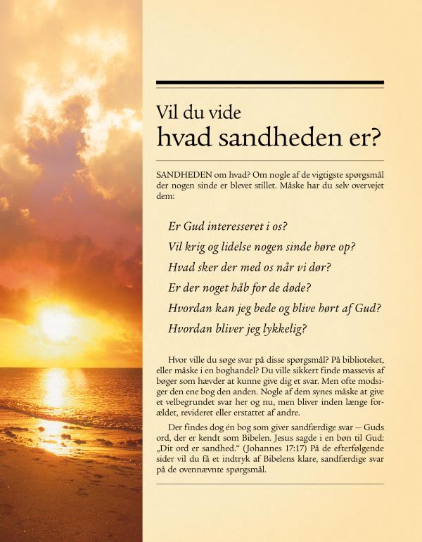 Forsiden af folderen Vil du vide hvad sandheden er?