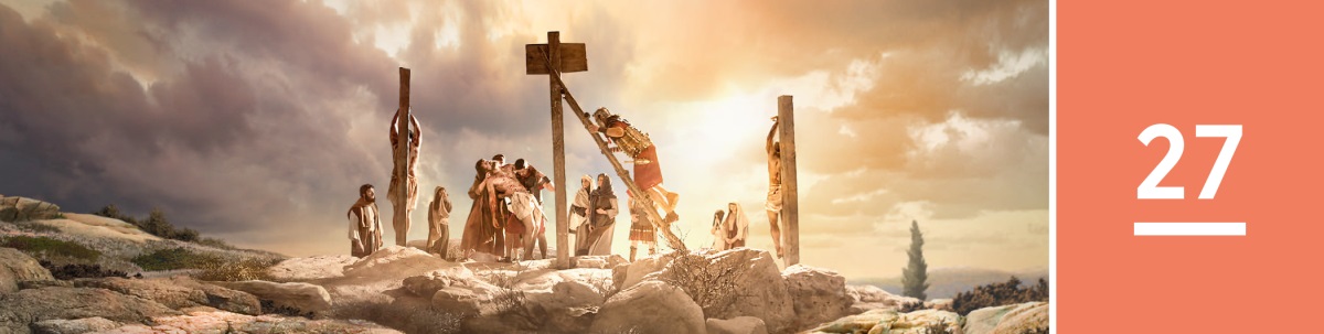 Lektion 27. Jesus’ krop bliver taget ned fra pælen.