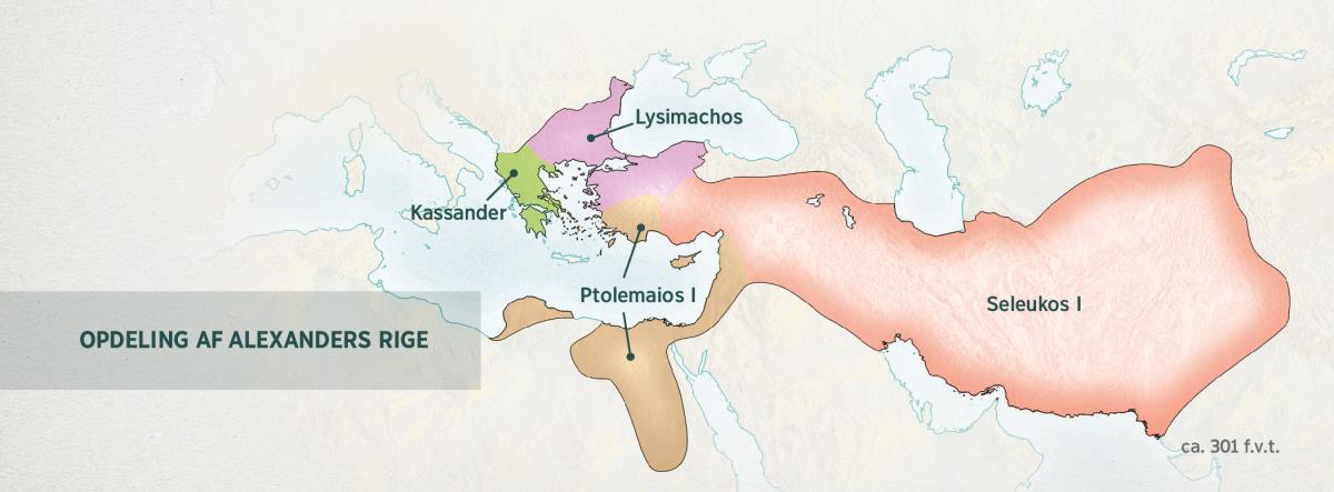 Det græske verdensrige blev delt mellem fire af Alexanders generaler