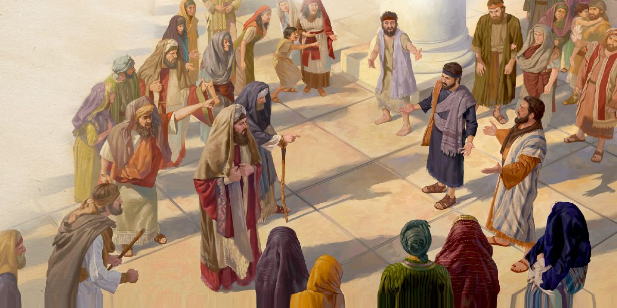 Peter og Johannes taler med frimodighed til en af de øverste præster og andre