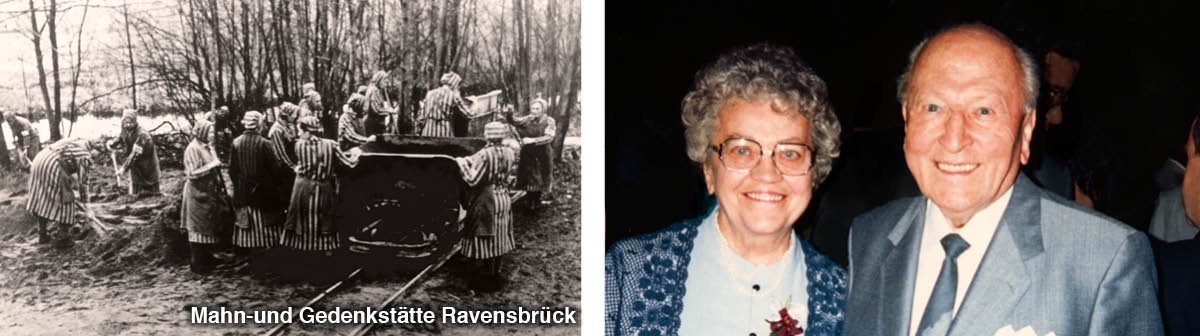 Kvinder udfører hårdt arbejde i nazistisk koncentrationslejr; bror og søster Pötzinger