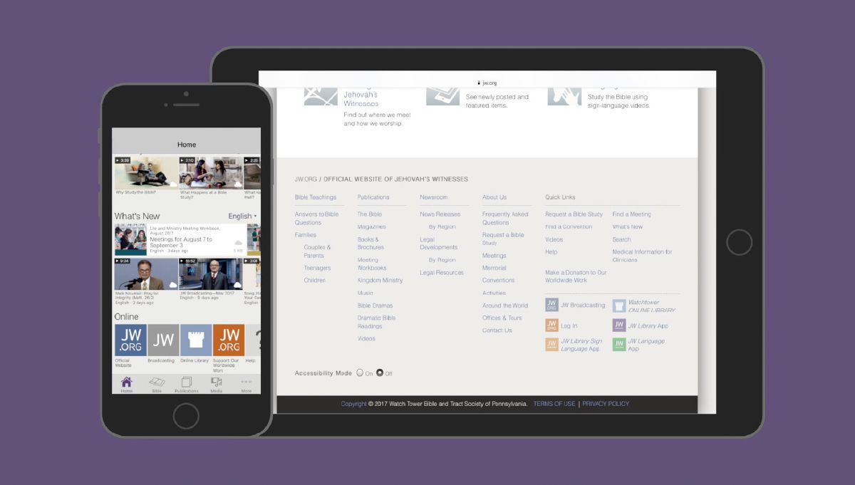 En tablet og en smartphone viser jw.org