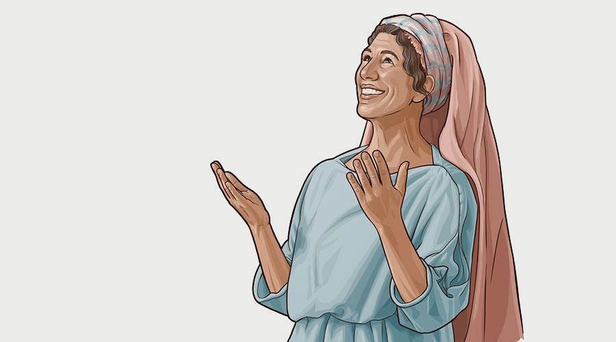 En israelitisk kvinde kigger op og takker Jehova.