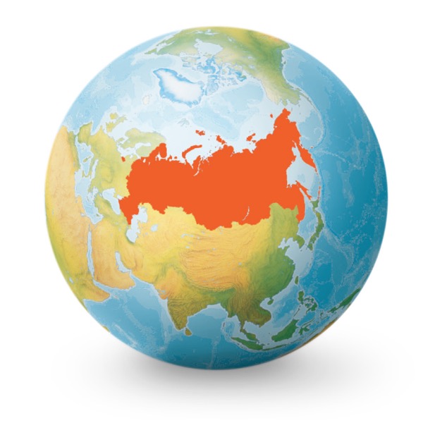 En globus hvor Rusland er markeret