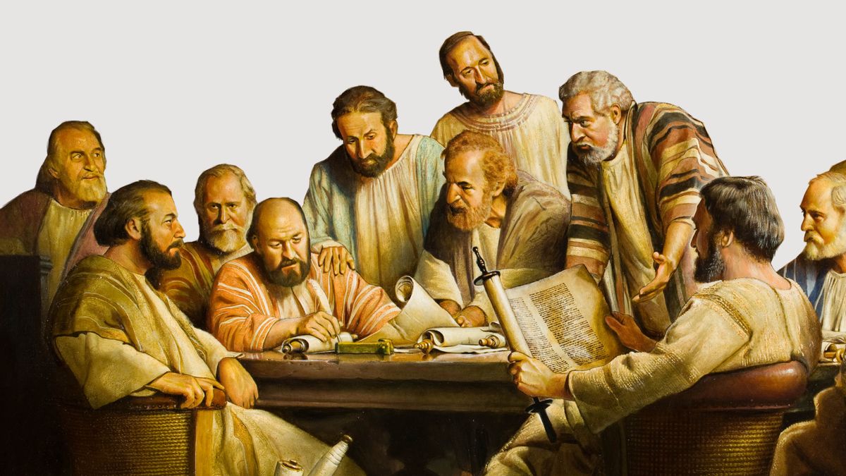 Apostlene og de ældste i Jerusalem er samlet.