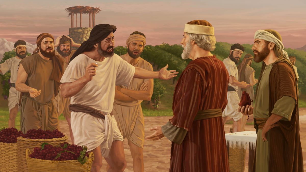Nogle af vingårdsarbejderne i Jesus’ illustration beklager sig til vingårdsejeren.