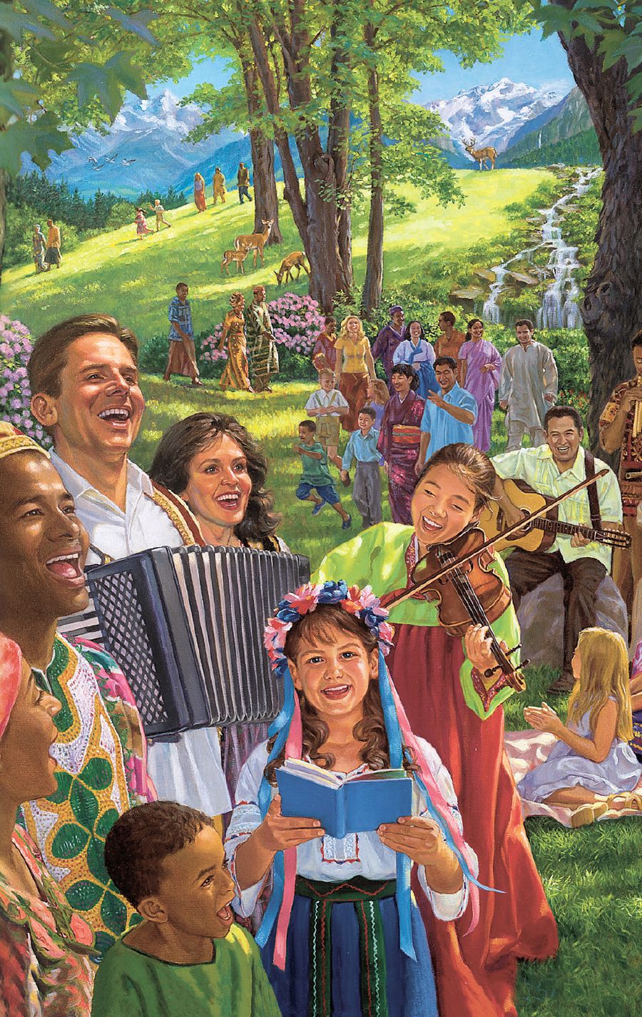 Menschen singen, machen Musik und genießen das Leben in der neuen Welt