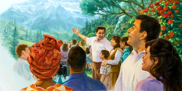 Menschen freuen sich im Paradies zu leben