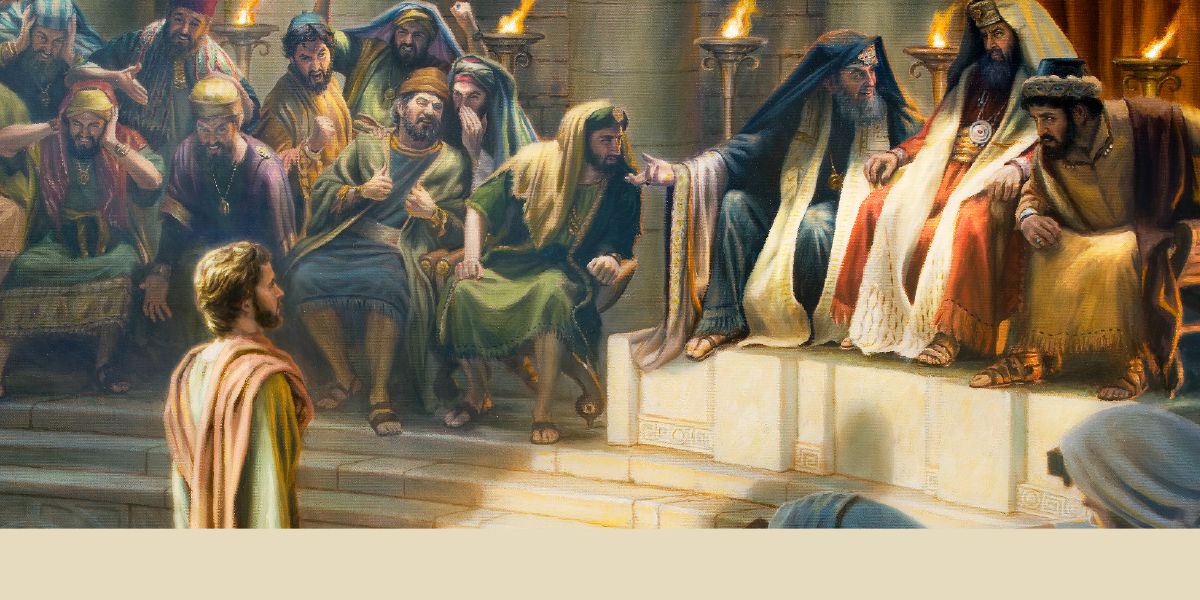 Stephanus steht ganz ruhig vor dem Sanhedrin.