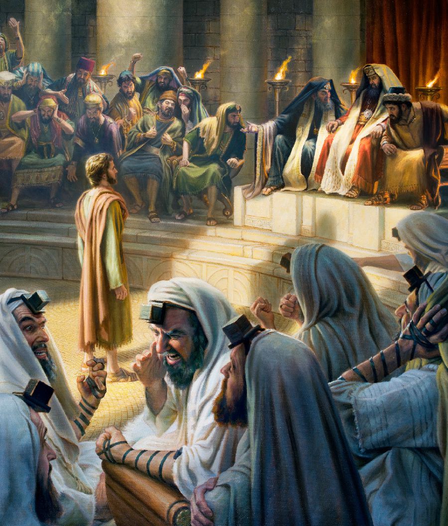 Stephanus steht ganz ruhig vor dem Sanhedrin.