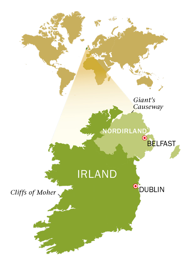 Landkarte von der Republik Irland und von Nordirland
