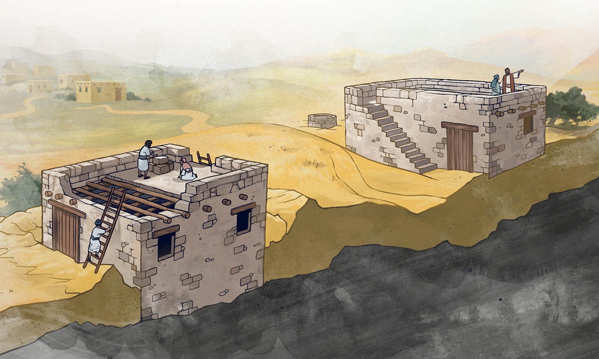 Ein Haus, gebaut auf Fels und ein Haus, gebaut auf Sand