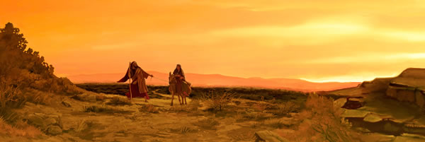 Maria und Joseph reisen nach Bethlehem