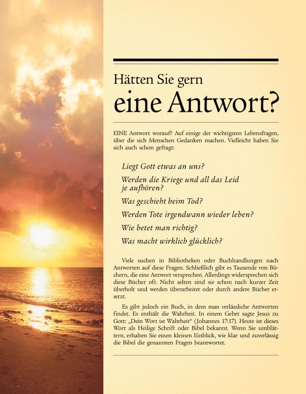 Vorderseite des Traktats Hätten Sie gern eine Antwort?