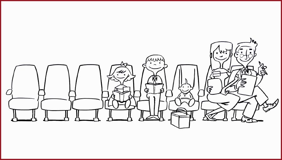 Eine Familie sitzt auf einem Kongress nebeneinander, ohne Plätze zwischen sich freizulassen