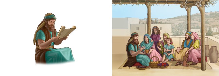 Ein Israelit liest in Gottes Gesetz, was ihm und seiner Familie Frieden und Glück einbringt