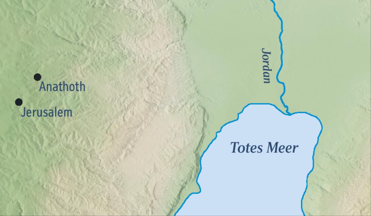 Eine Landkarte mit Jerusalem und Jeremias Heimatort Anathoth