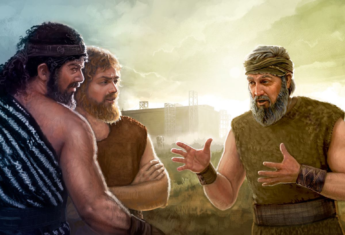 Noah predigt zwei Männern