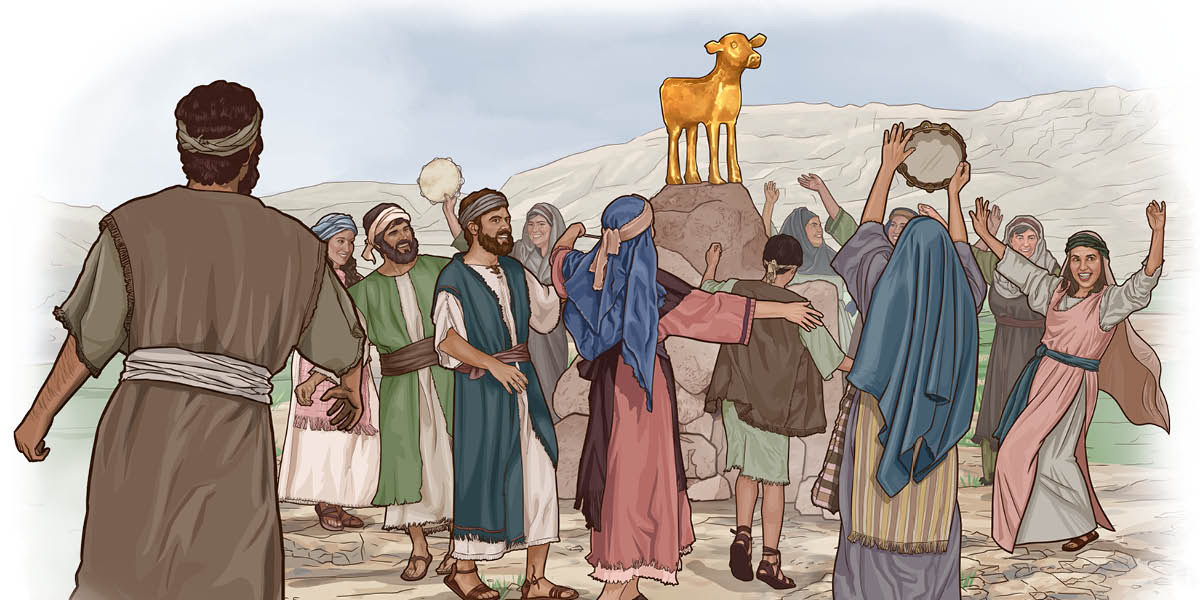 Die Israeliten tanzen um das Goldene Kalb herum.