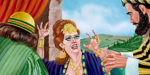 Männer im Palast werfen Königin Isebel aus dem Fenster