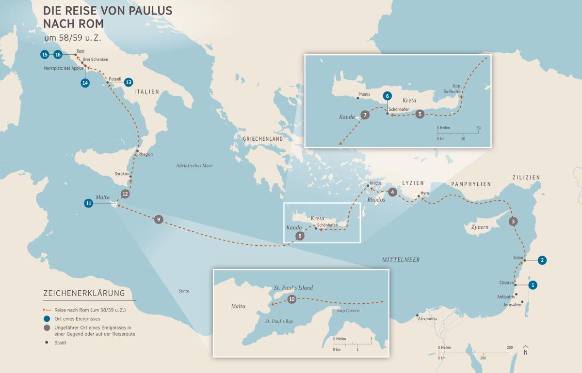 Apostel­geschichte: Die Reise von Paulus nach Rom und seine 1. Gefangenschaft dort (Apg 27:1 bis 28:31)