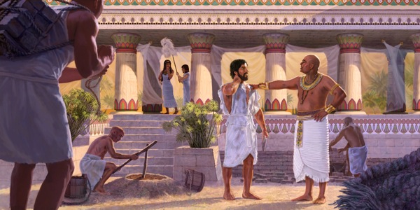 Potiphars Frau beginnt sich für Joseph zu interessieren, den sie gerade unter den anderen Hausangestellten entdeckt hat