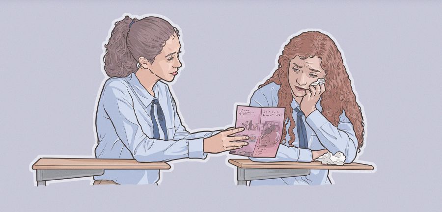 Eine Schwester spricht mit einer Schulkameradin über die Auferstehungshoffnung