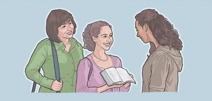 Eine Schwester gebraucht im Dienst die Bibel