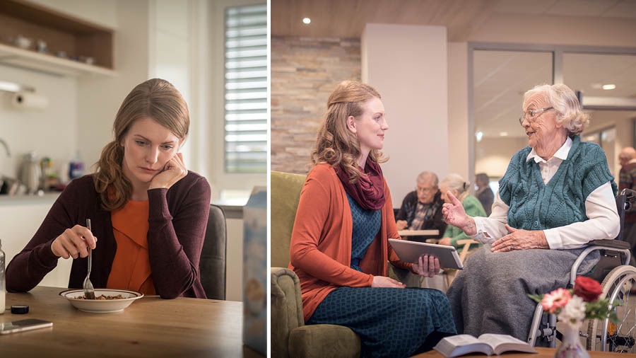 Eine Schwester, die sich von anderen isoliert hat, ist traurig; als sie mit einer Frau, die im Rollstuhl sitzt, über die Bibel spricht, empfindet sie Mitgefühl