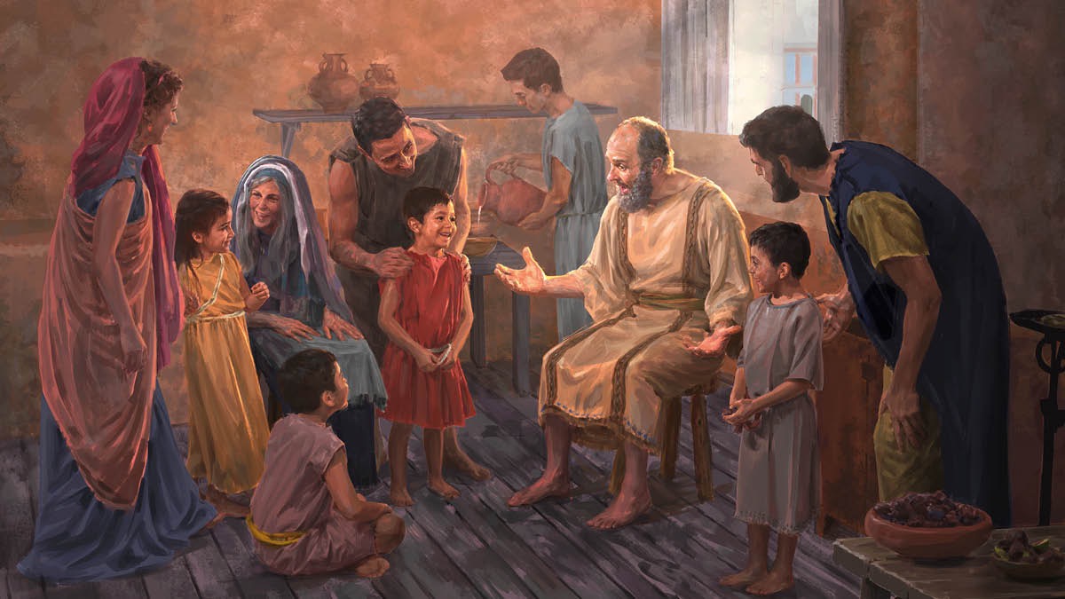 Paulus genießt die Gemeinschaft von Erwachsenen und auch Kindern im Haus eines Bruders