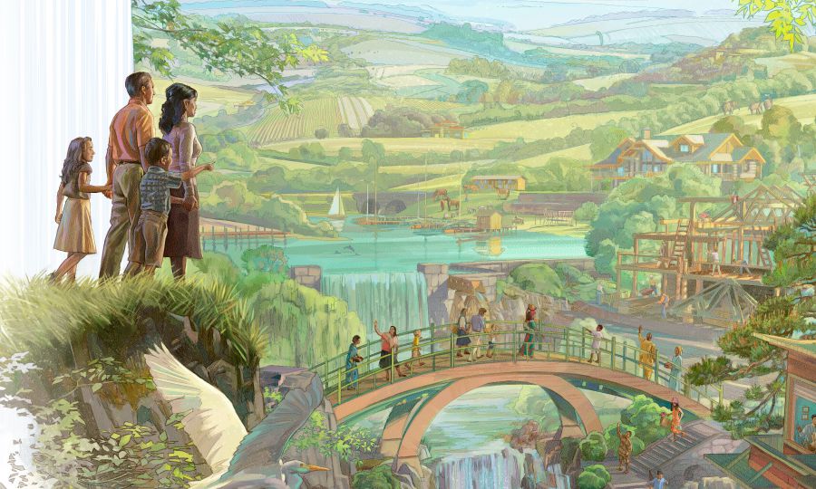 Una familia camina hacia el Paraíso