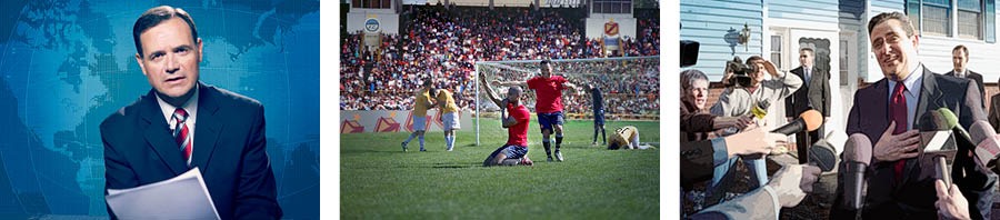 Un hombre presentando las noticias, un evento deportivo y un político