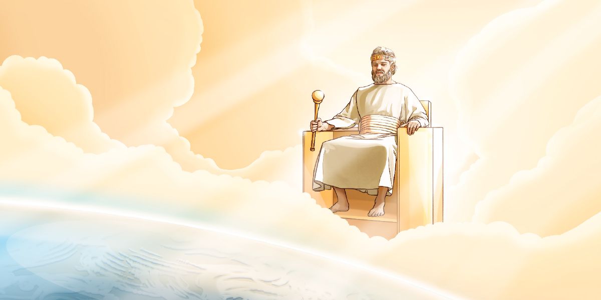 Jesús sentado en su trono celestial