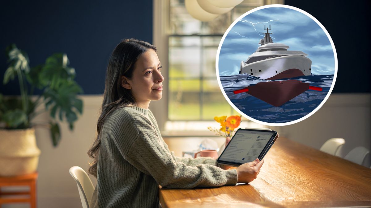 Una hermana estudia con su tablet y medita en lo que lee; en una foto destacada, hay un barco en medio de una tormenta con sus estabilizadores extendidos.