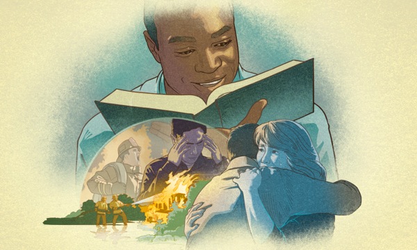 A man reading the Bible envisions an end to the suffering and injustice of the world