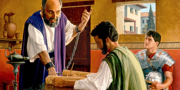 Under house arrest, Paul dictates a letter