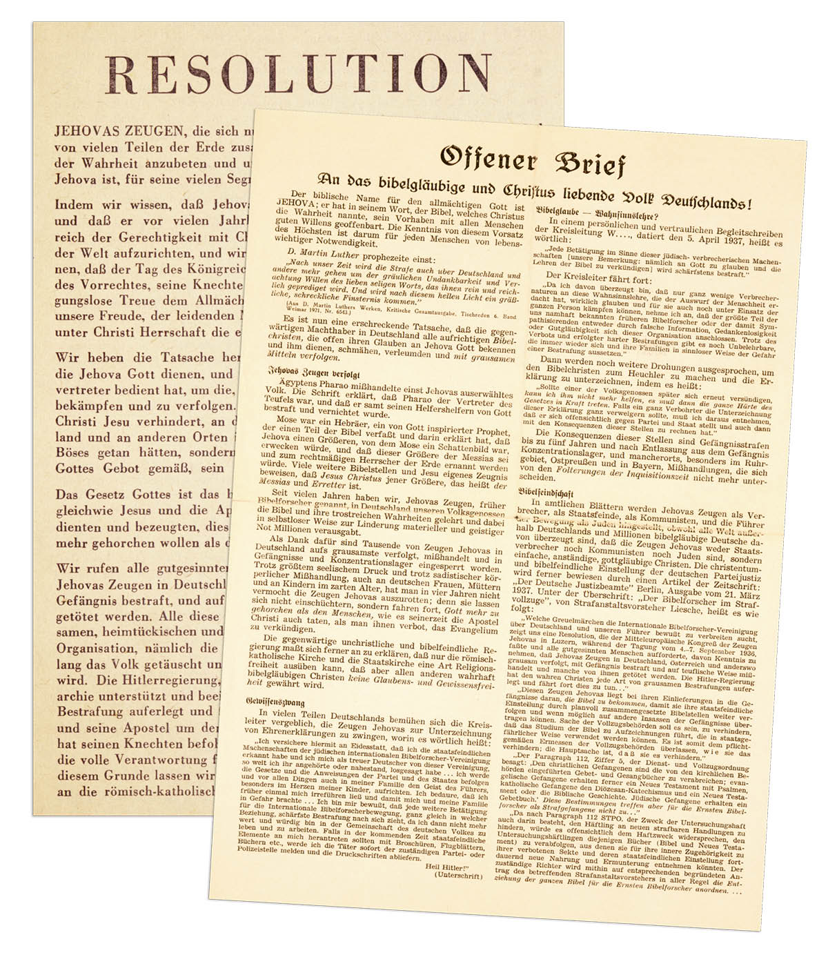 Printed resolution protesting the persecution.