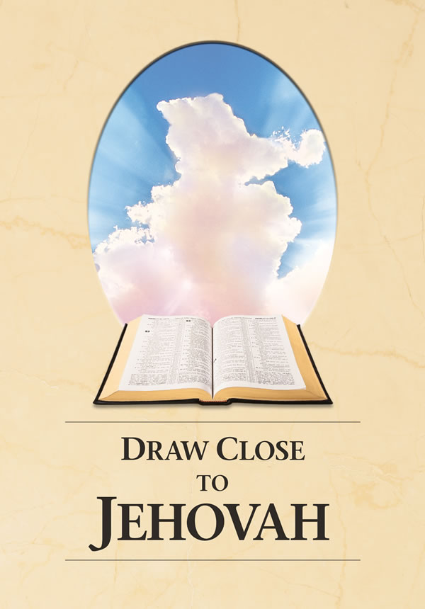 The book “Draw Close to Jehovah.” An open Bible and sunlight shining through clouds.